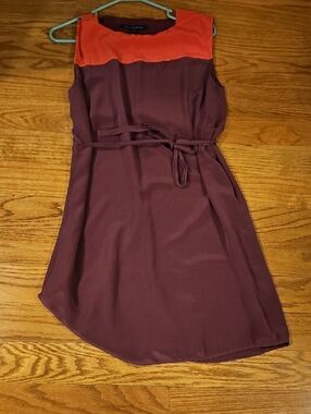 French Connection Sleeveless Mini Dress in Burgundy with Coral Yoke